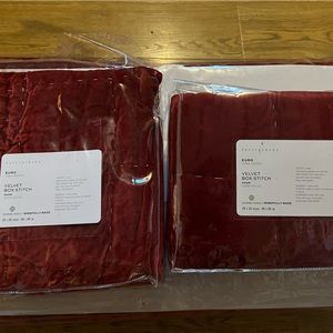Pottery Barn Ruby Velvet Handcrafted Box Stitch Quilted Sham.